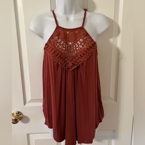 Burnt Orange- tank/blouse - crocheted neck line